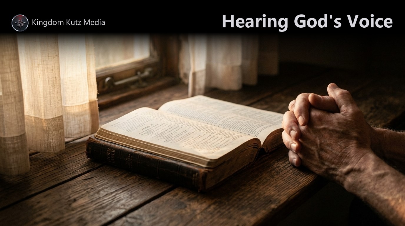 An open Bible on a windowsill lit by soft golden morning light, symbolizing quiet time spent hearing God's voice through Scripture.