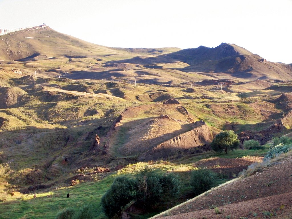 The Durupinar formation seen across a green valley near Mount Ararat in eastern Turkey