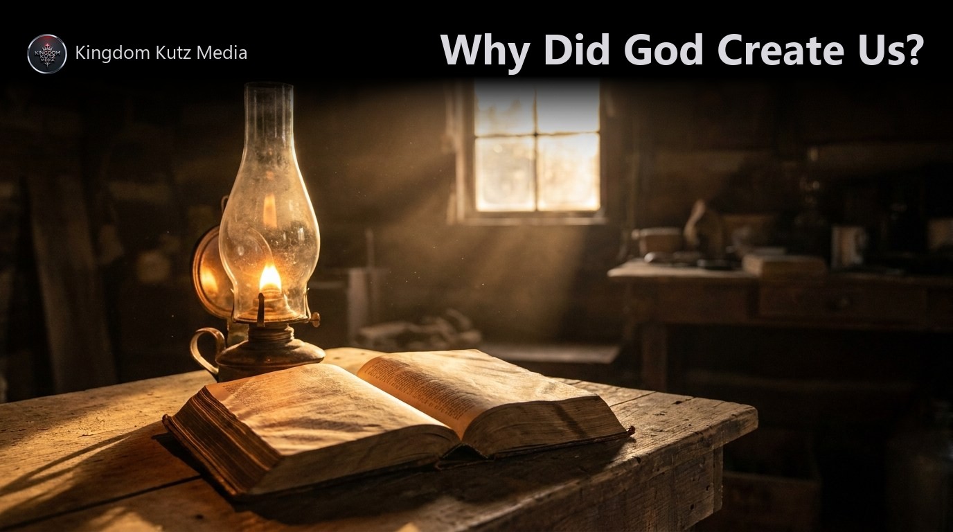 An open Bible beside a lit oil lamp on a wooden table at sunrise, warm light spilling across the pages