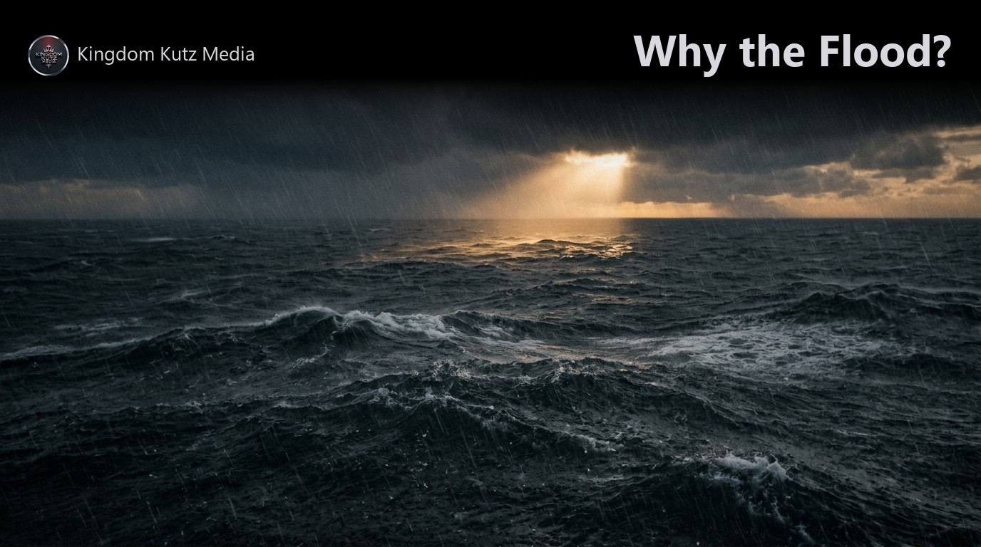 Heavy rain falling through a shaft of light over dark, churning ocean water
